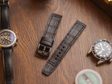 BLACK CROCO HAND-CRAFTED WATCH STRAPS - BOX STITCHED U-TAIL
