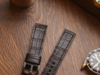 BLACK CROCO HAND-CRAFTED WATCH STRAPS - BOX STITCHED U-TAIL