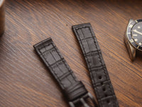 BLACK CROCO HAND-CRAFTED WATCH STRAPS - BOX STITCHED U-TAIL
