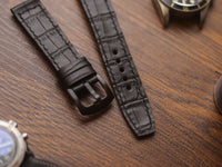 BLACK CROCO HAND-CRAFTED WATCH STRAPS - BOX STITCHED U-TAIL
