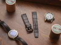 BLACK CROCO HAND-CRAFTED WATCH STRAPS - BOX STITCHED U-TAIL