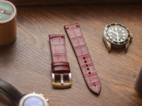 BURGUNDY CROCO HAND-CRAFTED WATCH STRAPS - MINIMAL STITCHED