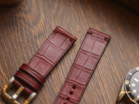 BURGUNDY CROCO HAND-CRAFTED WATCH STRAPS - MINIMAL STITCHED