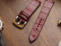 BURGUNDY CROCO HAND-CRAFTED WATCH STRAPS - MINIMAL STITCHED