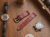 BURGUNDY CROCO HAND-CRAFTED WATCH STRAPS - MINIMAL STITCHED