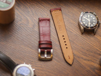BURGUNDY CROCO HAND-CRAFTED WATCH STRAPS - MINIMAL STITCHED