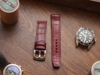 BURGUNDY CROCO HAND-CRAFTED WATCH STRAPS - BOX STITCHED U-TAIL