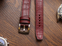 BURGUNDY CROCO HAND-CRAFTED WATCH STRAPS - BOX STITCHED U-TAIL