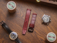 BURGUNDY CROCO HAND-CRAFTED WATCH STRAPS - MINIMAL STITCHED U-TAIL