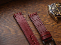 BURGUNDY CROCO HAND-CRAFTED WATCH STRAPS - MINIMAL STITCHED U-TAIL