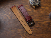 BURGUNDY CROCO HAND-CRAFTED WATCH STRAPS - MINIMAL STITCHED U-TAIL