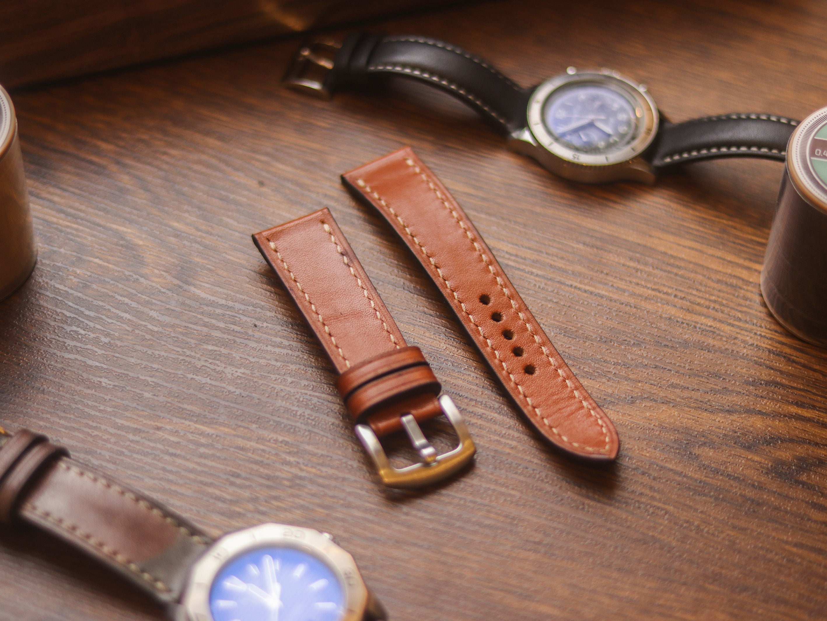 TAN BROWN HAND-CRAFTED WATCH STRAPS - FULL STITCHED