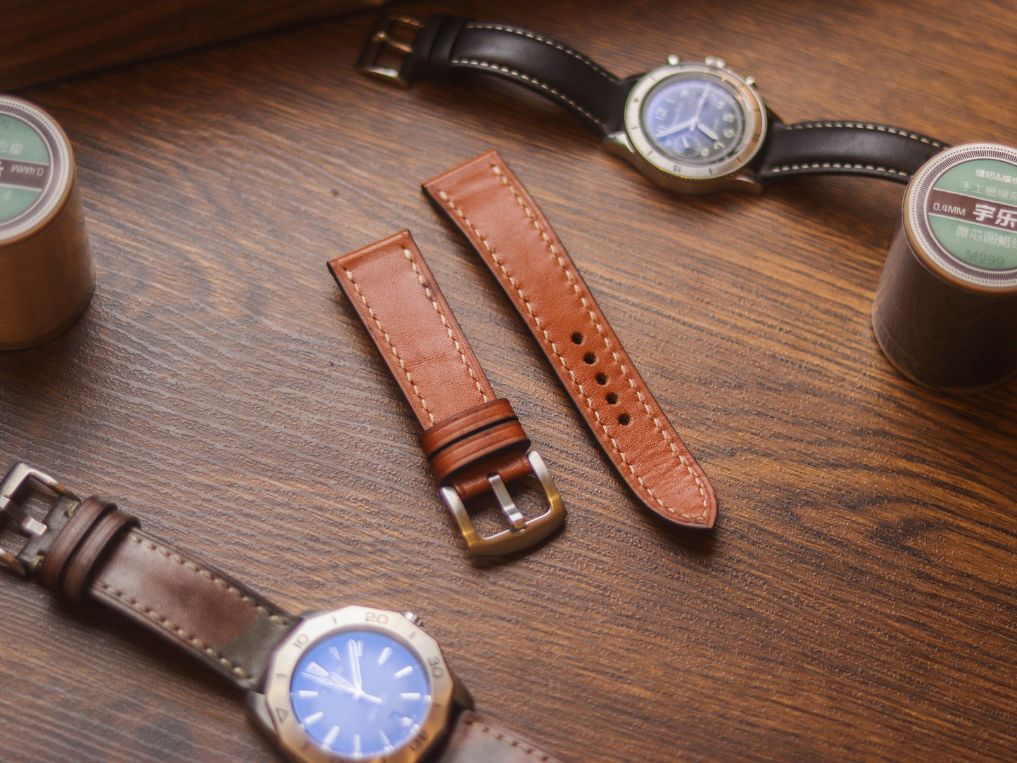 TAN BROWN HAND-CRAFTED WATCH STRAPS - FULL STITCHED
