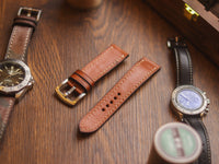 TAN BROWN HAND-CRAFTED WATCH STRAPS - FULL STITCHED