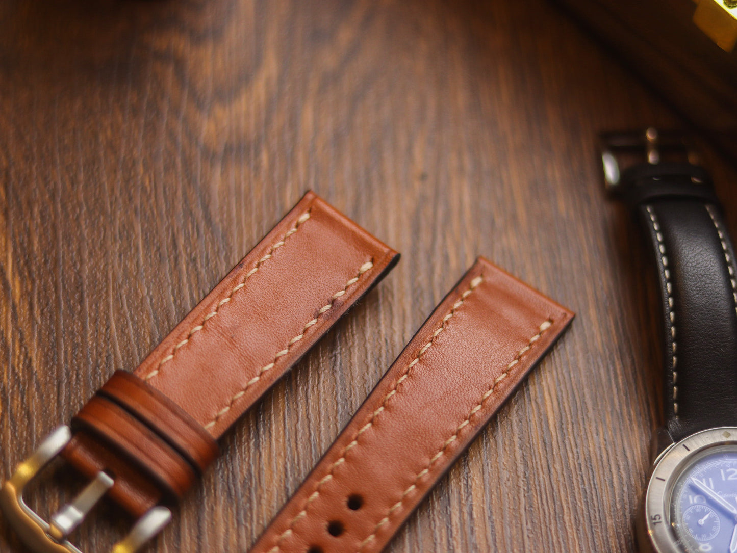 TAN BROWN HAND-CRAFTED WATCH STRAPS - FULL STITCHED