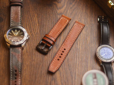 TAN BROWN HAND-CRAFTED WATCH STRAPS - BOX STITCHED U-TAIL