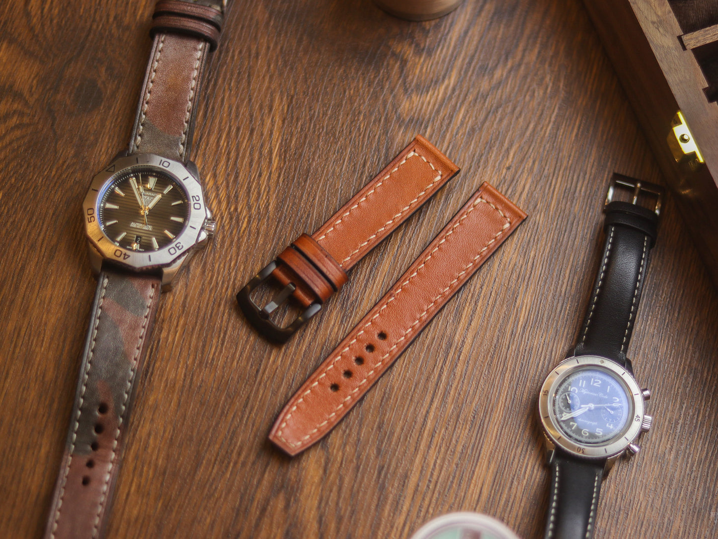 TAN BROWN HAND-CRAFTED WATCH STRAPS - BOX STITCHED U-TAIL