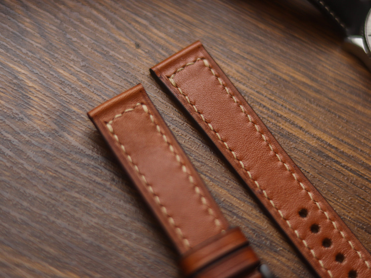 TAN BROWN HAND-CRAFTED WATCH STRAPS - BOX STITCHED U-TAIL