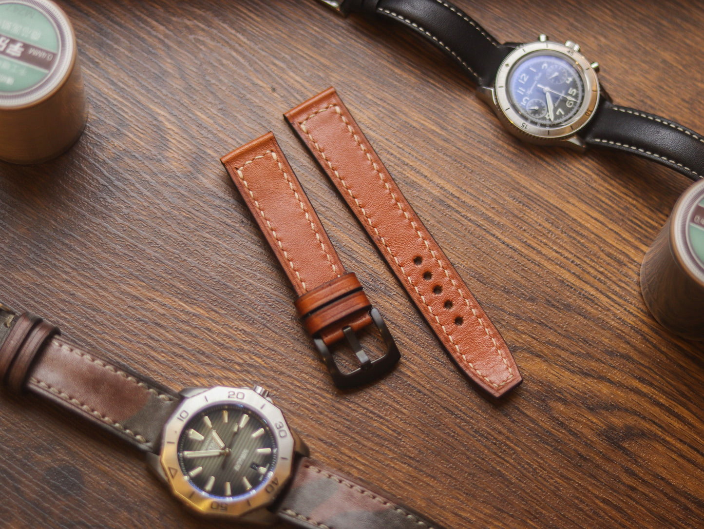 TAN BROWN HAND-CRAFTED WATCH STRAPS - BOX STITCHED U-TAIL