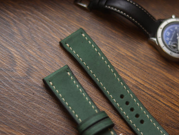 AVOCADO GREEN HAND-CRAFTED WATCH STRAPS - FULL STITCHED