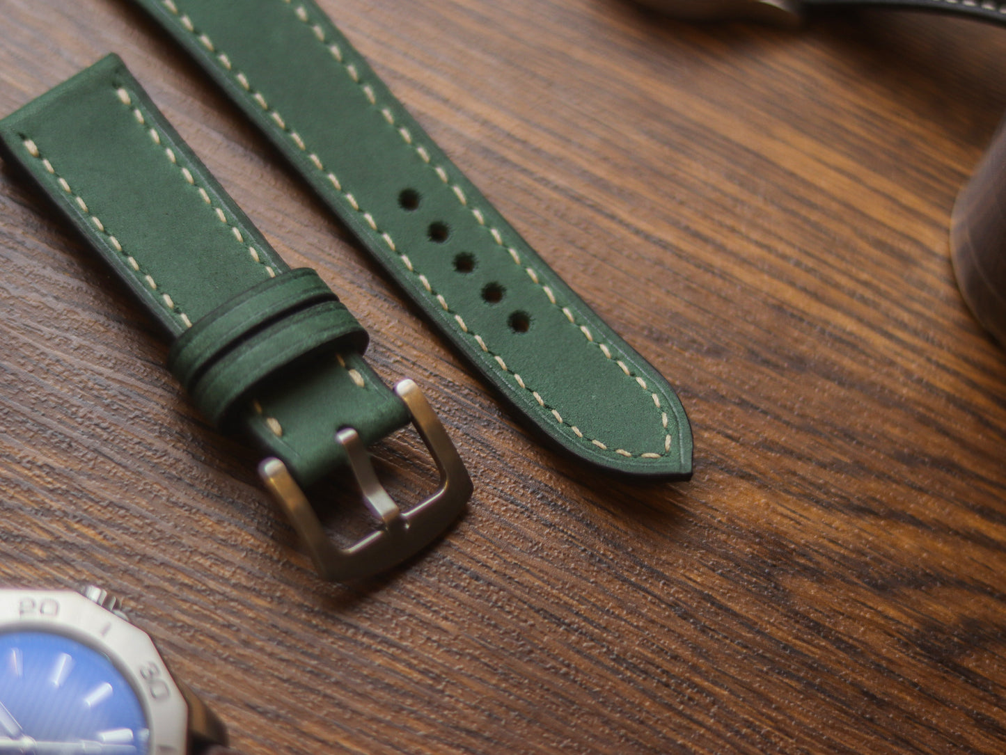 AVOCADO GREEN HAND-CRAFTED WATCH STRAPS - FULL STITCHED