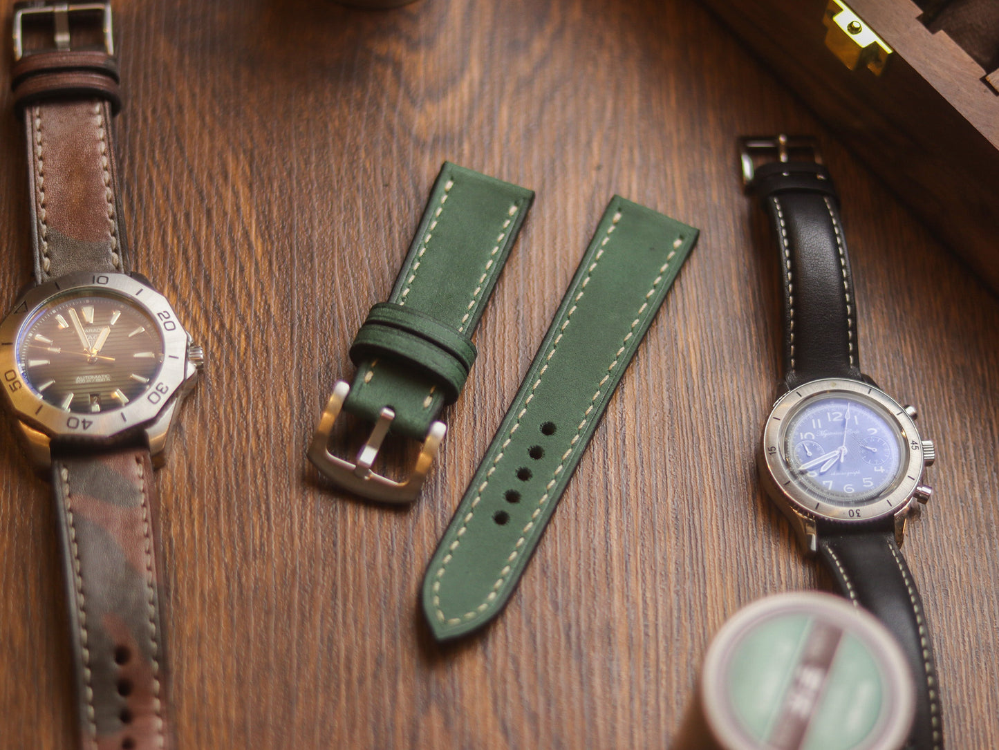 AVOCADO GREEN HAND-CRAFTED WATCH STRAPS - FULL STITCHED