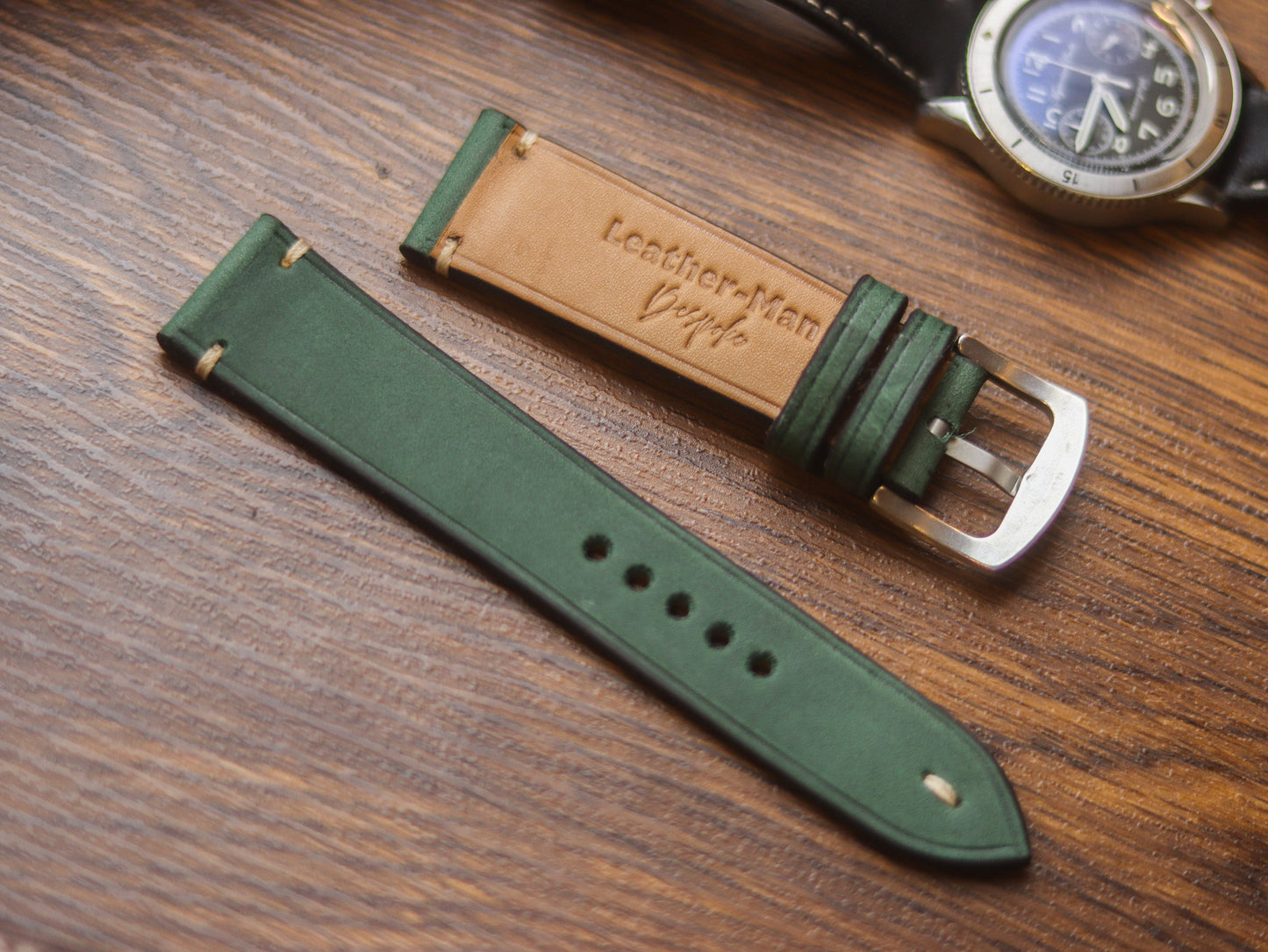 AVOCADO GREEN HAND-CRAFTED WATCH STRAPS - MINIMAL STITCHED