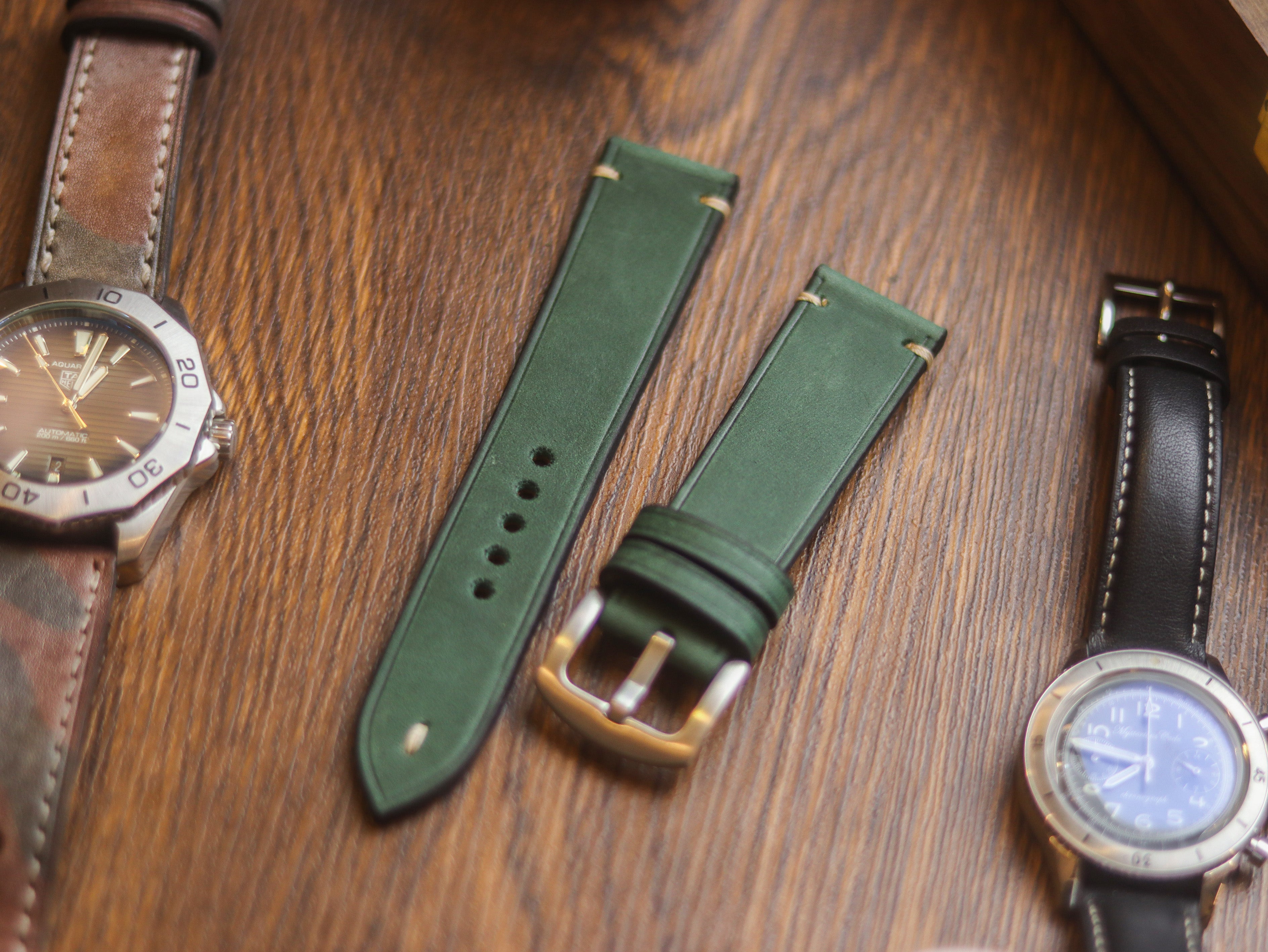AVOCADO GREEN HAND-CRAFTED WATCH STRAPS - MINIMAL STITCHED