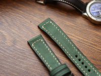 AVOCADO GREEN HAND-CRAFTED WATCH STRAPS - BOX STITCHED U-TAIL