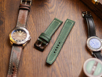 AVOCADO GREEN HAND-CRAFTED WATCH STRAPS - BOX STITCHED U-TAIL