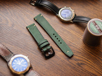 AVOCADO GREEN HAND-CRAFTED WATCH STRAPS - MINIMAL STITCHED U-TAIL