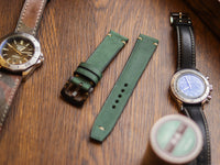 AVOCADO GREEN HAND-CRAFTED WATCH STRAPS - MINIMAL STITCHED U-TAIL