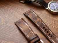 CRAZY BROWN HAND-CRAFTED WATCH STRAPS - FULL STITCHED
