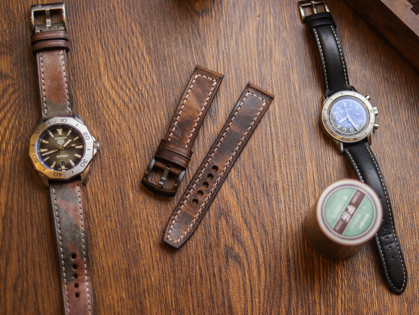 CRAZY BROWN HAND-CRAFTED WATCH STRAPS - BOX STITCHED U-TAIL