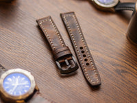 CRAZY BROWN HAND-CRAFTED WATCH STRAPS - BOX STITCHED U-TAIL