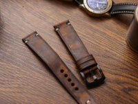 CRAZY BROWN HAND-CRAFTED WATCH STRAPS - MINIMAL STITCHED U-TAIL