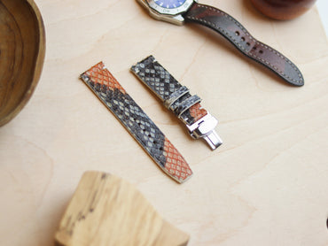 PYTHON SKIN WATCH STRAPS WITH BUTTERFLY CLASP - RAINBOW