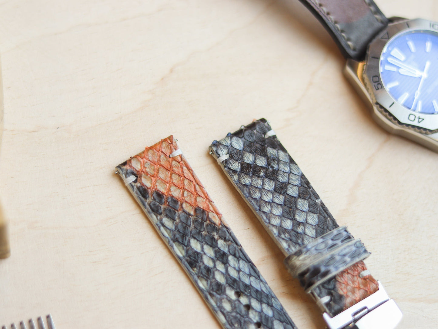 PYTHON SKIN WATCH STRAPS WITH BUTTERFLY CLASP - RAINBOW