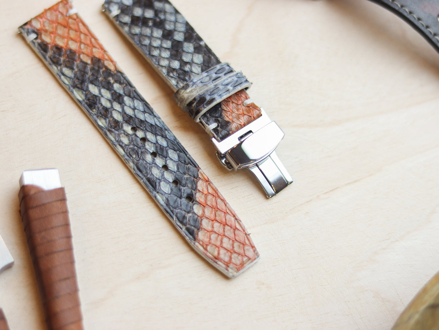 PYTHON SKIN WATCH STRAPS WITH BUTTERFLY CLASP - RAINBOW