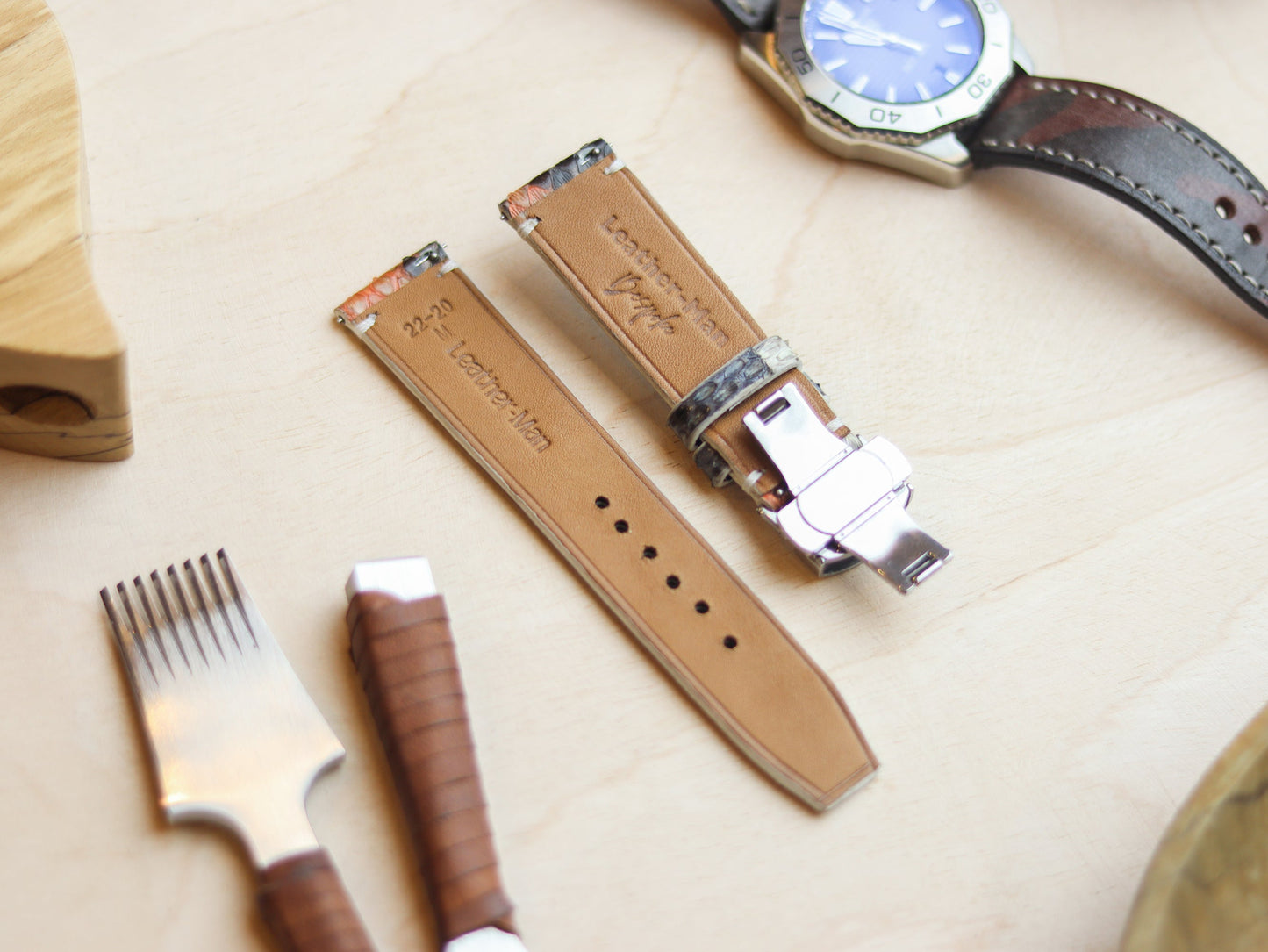 PYTHON SKIN WATCH STRAPS WITH BUTTERFLY CLASP - RAINBOW