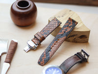 PYTHON SKIN WATCH STRAPS WITH BUTTERFLY CLASP - COPPER BROWN