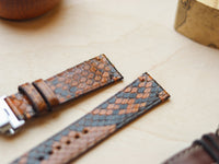 PYTHON SKIN WATCH STRAPS WITH BUTTERFLY CLASP - COPPER BROWN