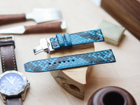 PYTHON SKIN WATCH STRAPS WITH BUTTERFLY CLASP - CERULEAN BLUE