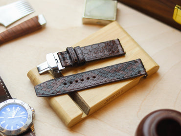 PYTHON SKIN WATCH STRAPS WITH BUTTERFLY CLASP - PECAN BROWN