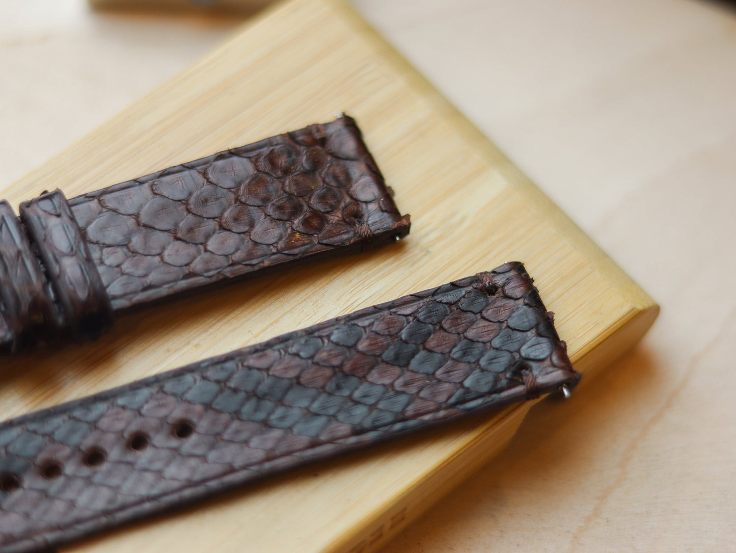 PYTHON SKIN WATCH STRAPS WITH BUTTERFLY CLASP - PECAN BROWN