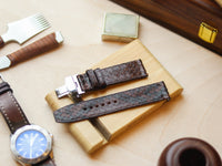 PYTHON SKIN WATCH STRAPS WITH BUTTERFLY CLASP - PECAN BROWN