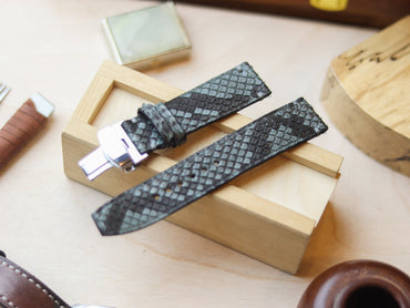 PYTHON SKIN WATCH STRAPS WITH BUTTERFLY CLASP - IRIDIUM GREY