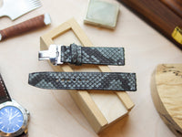 PYTHON SKIN WATCH STRAPS WITH BUTTERFLY CLASP - IRIDIUM GREY