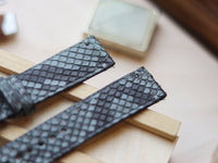 PYTHON SKIN WATCH STRAPS WITH BUTTERFLY CLASP - IRIDIUM GREY