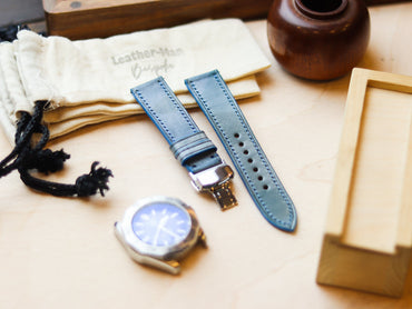 ITALIAN WAXED CAMOUFLAGE HAND-CRAFTED STRAPS FULL STITCHED - ARCTIC BLUE